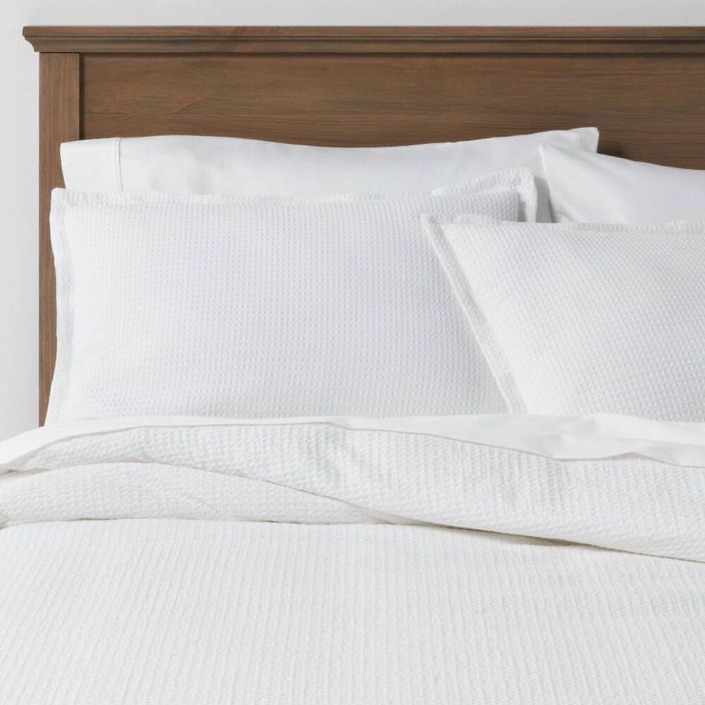Twin/Twin XL 152TC Washed Cotton Waffle Weave Duvet Cover Set - White